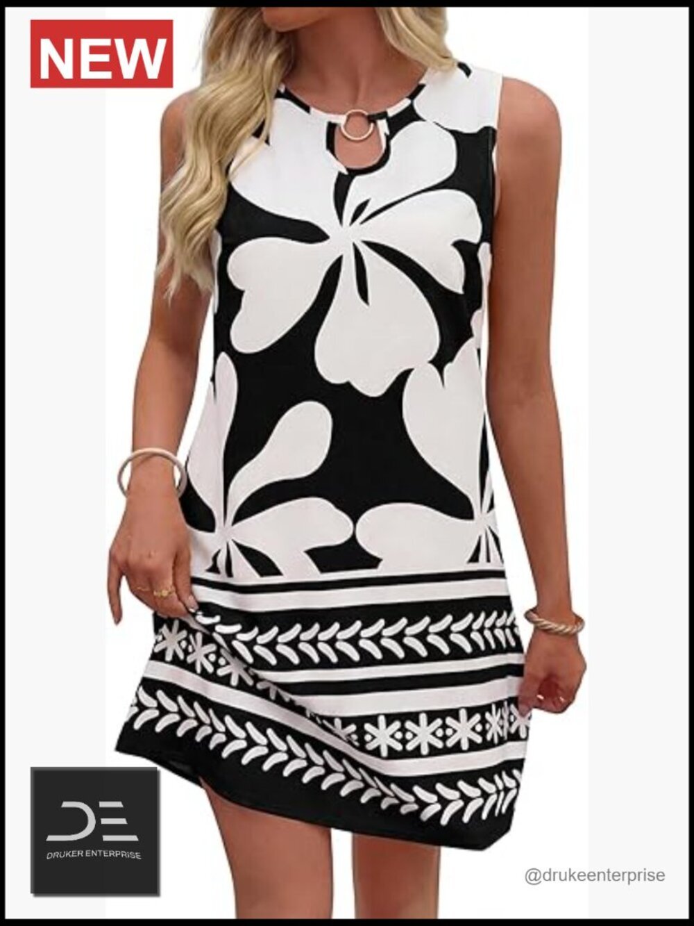 Women's Boho Floral Mini Sun Dress Sleeveless Tank Shift Dress with Pockets